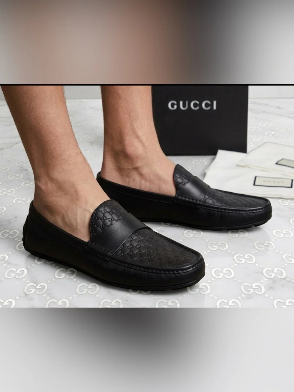 New in box authentic Gucci luxury designer GG black leather loafers drivers 11.5